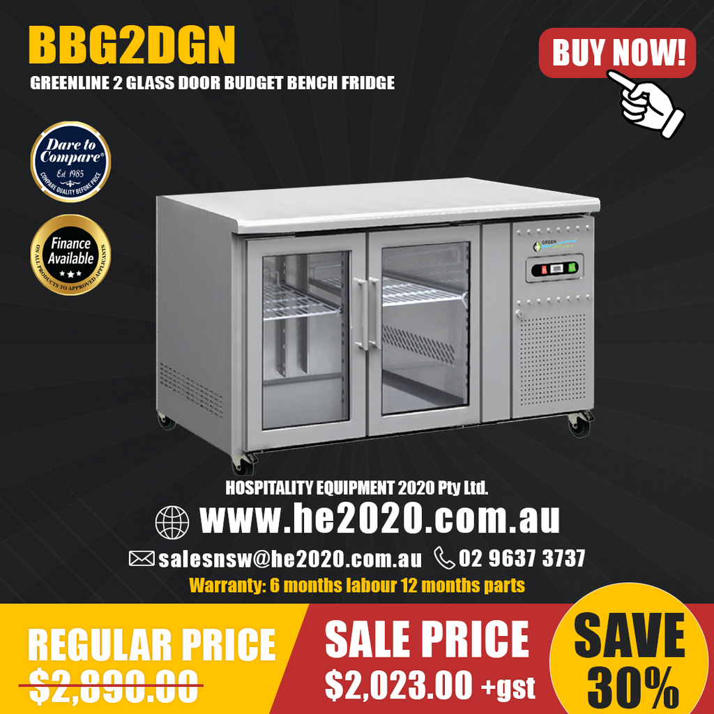 BBG2DGN 2 GLASS DOOR BUDGET BENCH FRIDGE 1360 x 700 x 860 MM